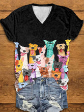 T-shirt Femme Colorful Dogs Print à manches courtes